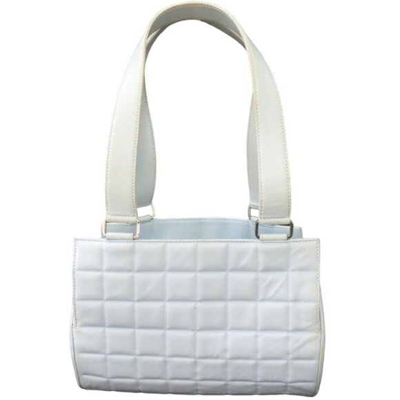 Authentic CHANEL CC Chocolate Bar Quilted Leather Bowler Shoulder Bag Purse Blue - Picture 10 of 15